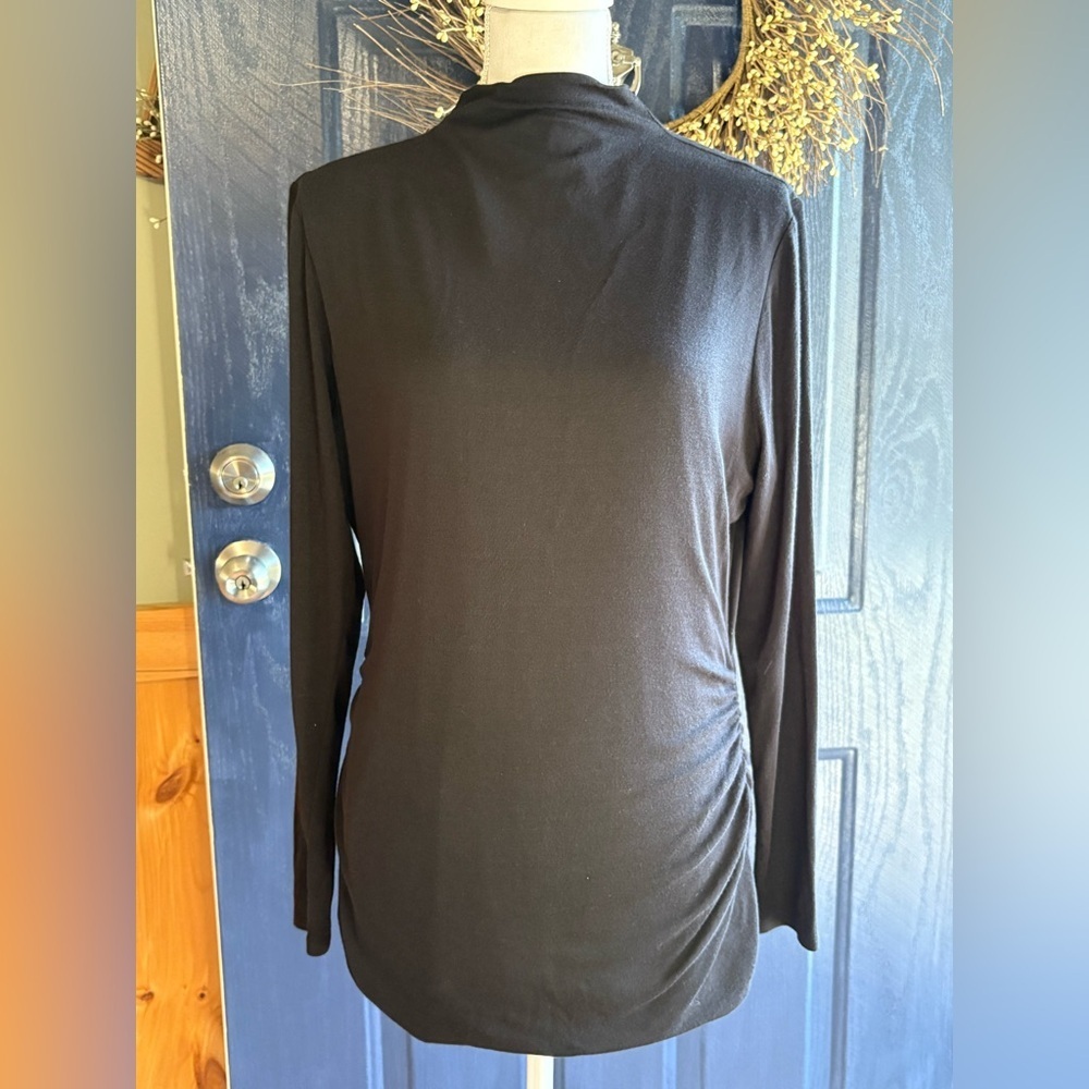 Black Label by Chicos Black Long Sleeve Tunic Top w/cinched side Size 2/Large